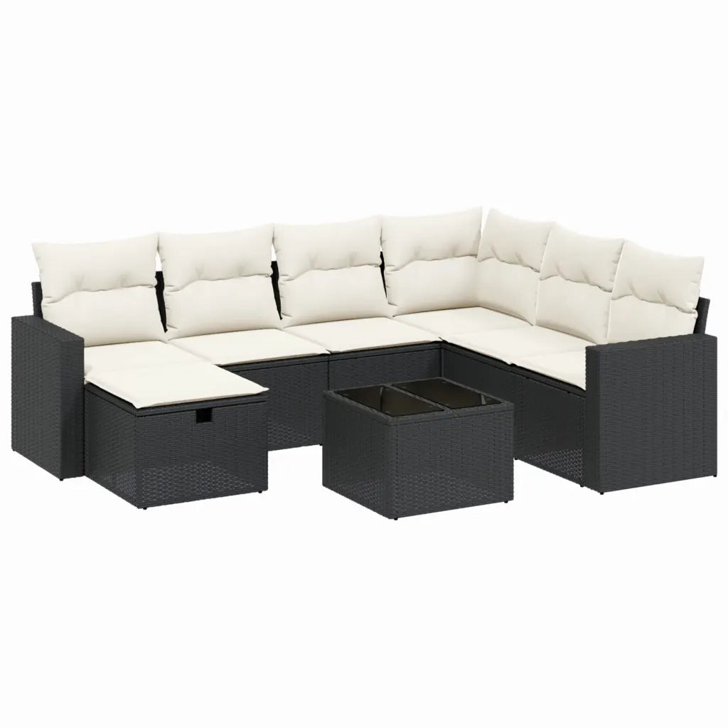 Set Divani da Giardino con Cuscini 8 pz Nero in Polyrattan