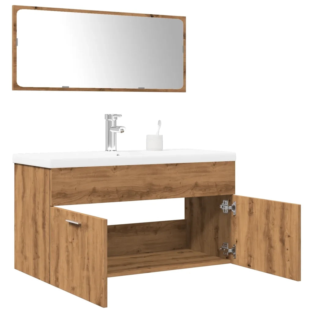 Set Mobili da Bagno 3 pz Rovere Artigianale Legno Multistrato 3328588
