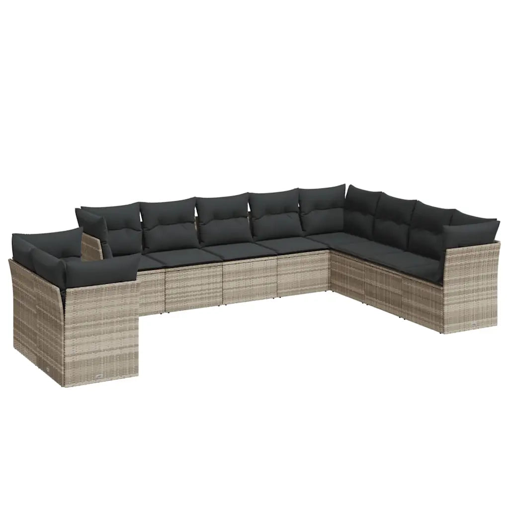Set Divano Giardino 10 pz con Cuscini Grigio Chiaro Polyrattan
