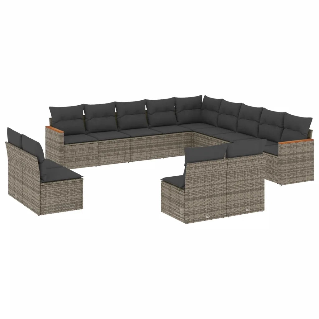 Set Divani da Giardino 13 pz con Cuscini Grigio in Polyrattan