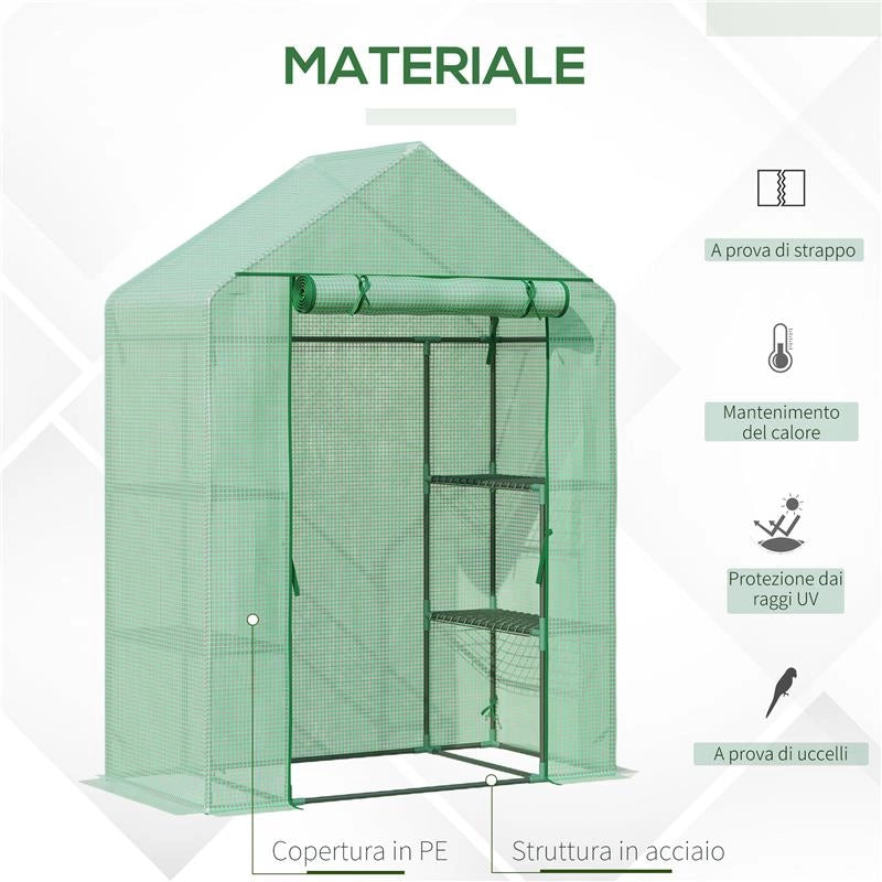 SERRA DA GIARDINO IN ACCIAIO E PLASTICA PE CON 4 RIPIANI, FUNI E PICCHETTI, 141X72X191 CM, VERDE