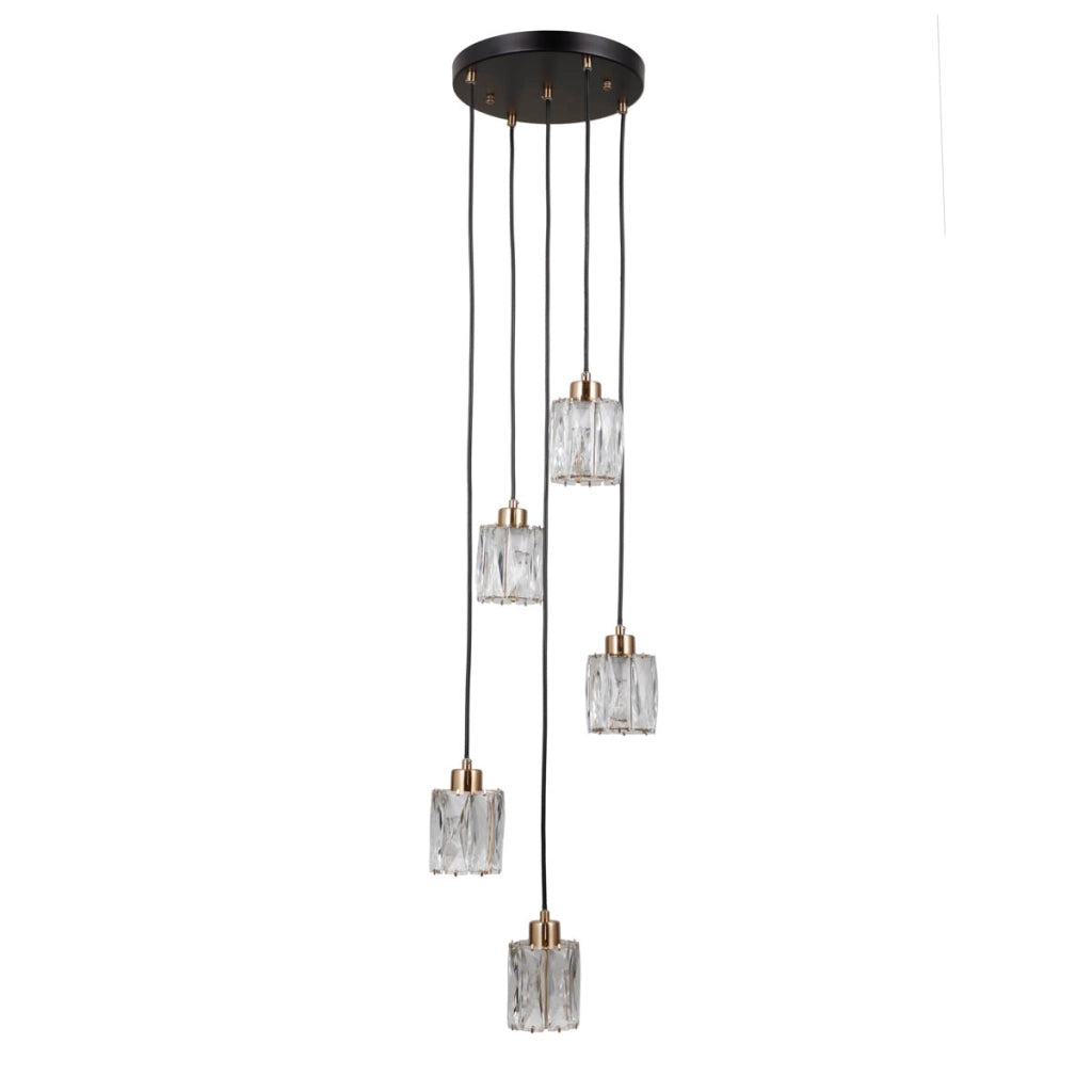 Lampadario rotondo nero-oro cristallo 5xE14 TORNO Italux