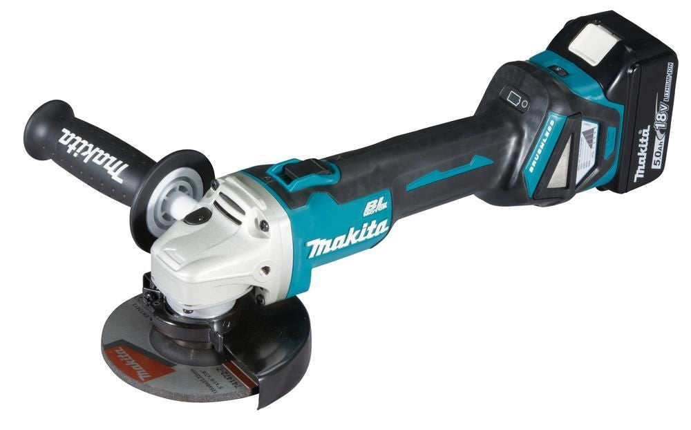 Makita DGA511RTJ Smerigliatrice angolare 12,5 cm Motore senza spazzole 8500 rpm Batteria 18 V colore Nero Blu Argento