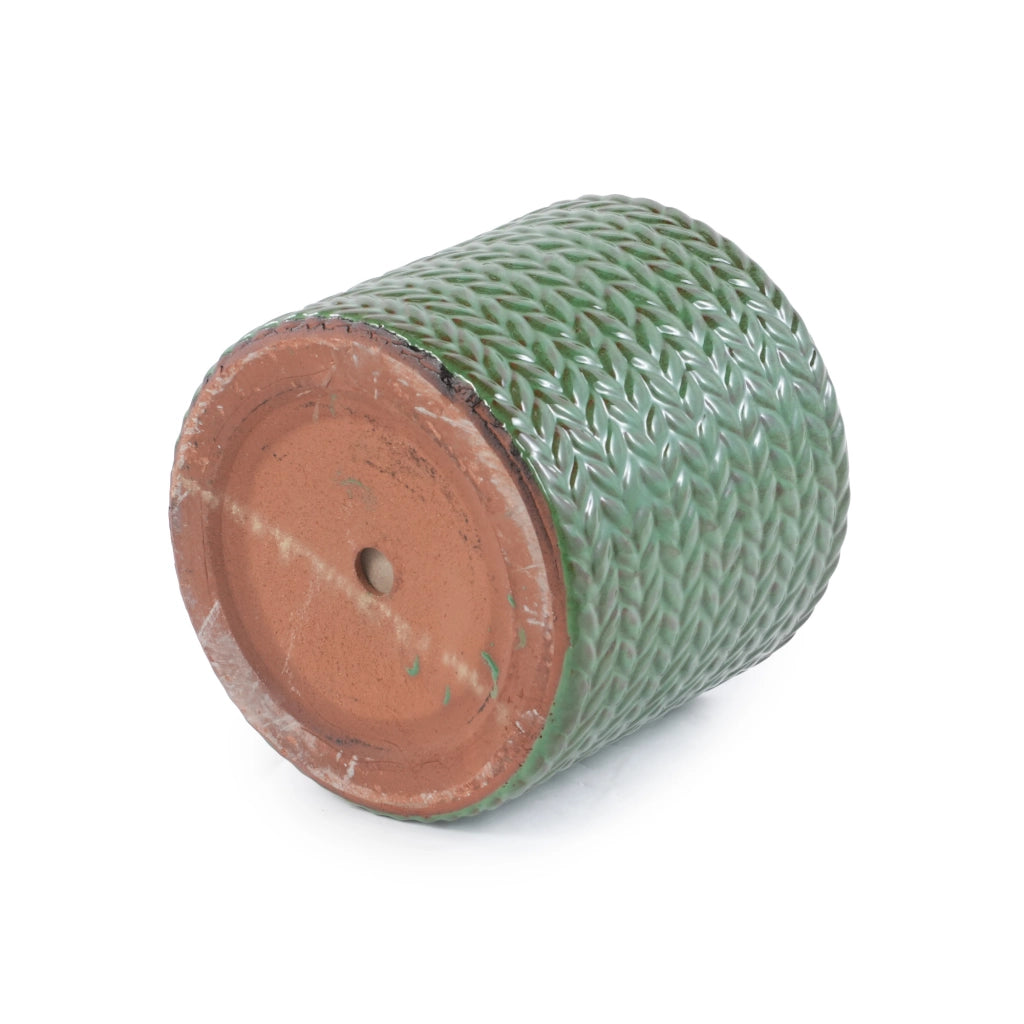 Vaso da esterno in ceramica Ø37 cm, verde oliva lucido, resistente al gelo, con foro di drenaggio