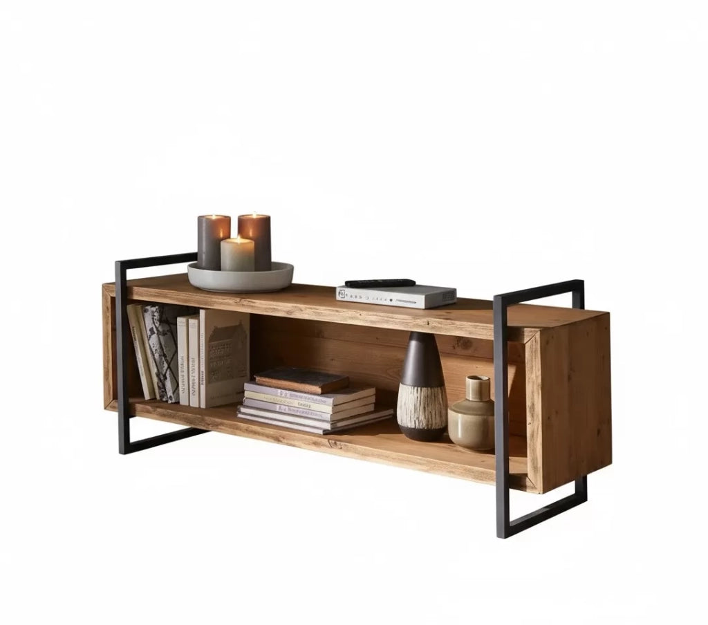 Porta tv industrial cortina in legno massello di abete 140x45x60 - Mobili 2G