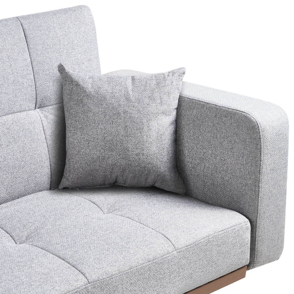 Divano letto grigio Rivestimento in poliestere Trapuntato 3 posti Gambe in ferro Braccioli tradizionali Stile tradizionale Soggiorno