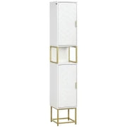 kleankin Colonna Bagno con 2 Armadietti e Ripiano in MDF e Acciaio, 30x30x170.7cm, Bianco e Oro