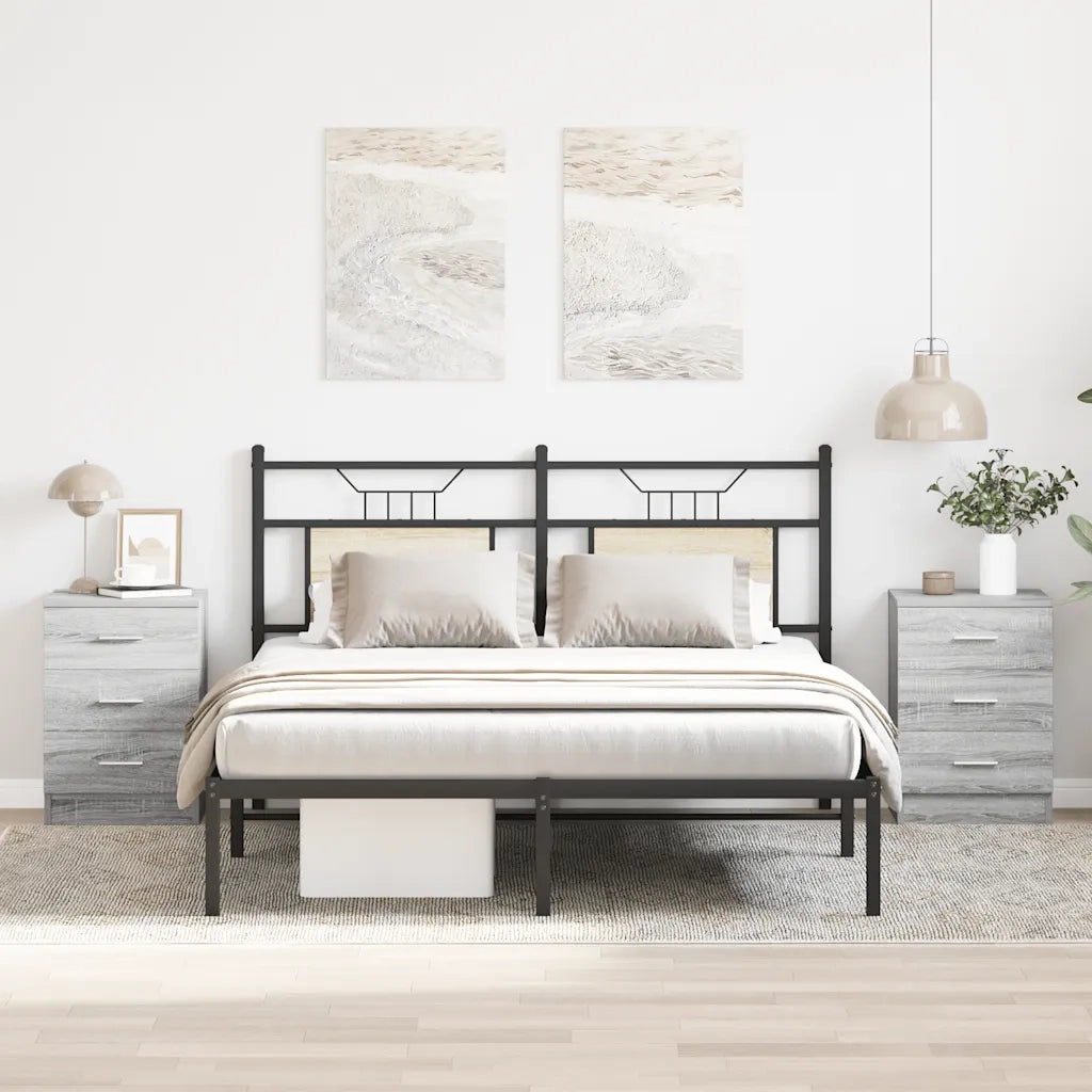 Comodini Grigio Sonoma 2 pz-Set di 2 Tavolino da notte 38x35x56 cm in Legno Multistrato