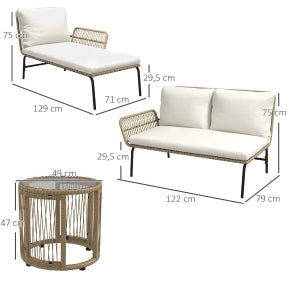 Set da giardino ULEVR 3 pezzi con lettino prendisole, divanetto 2 posti e tavolino, crema