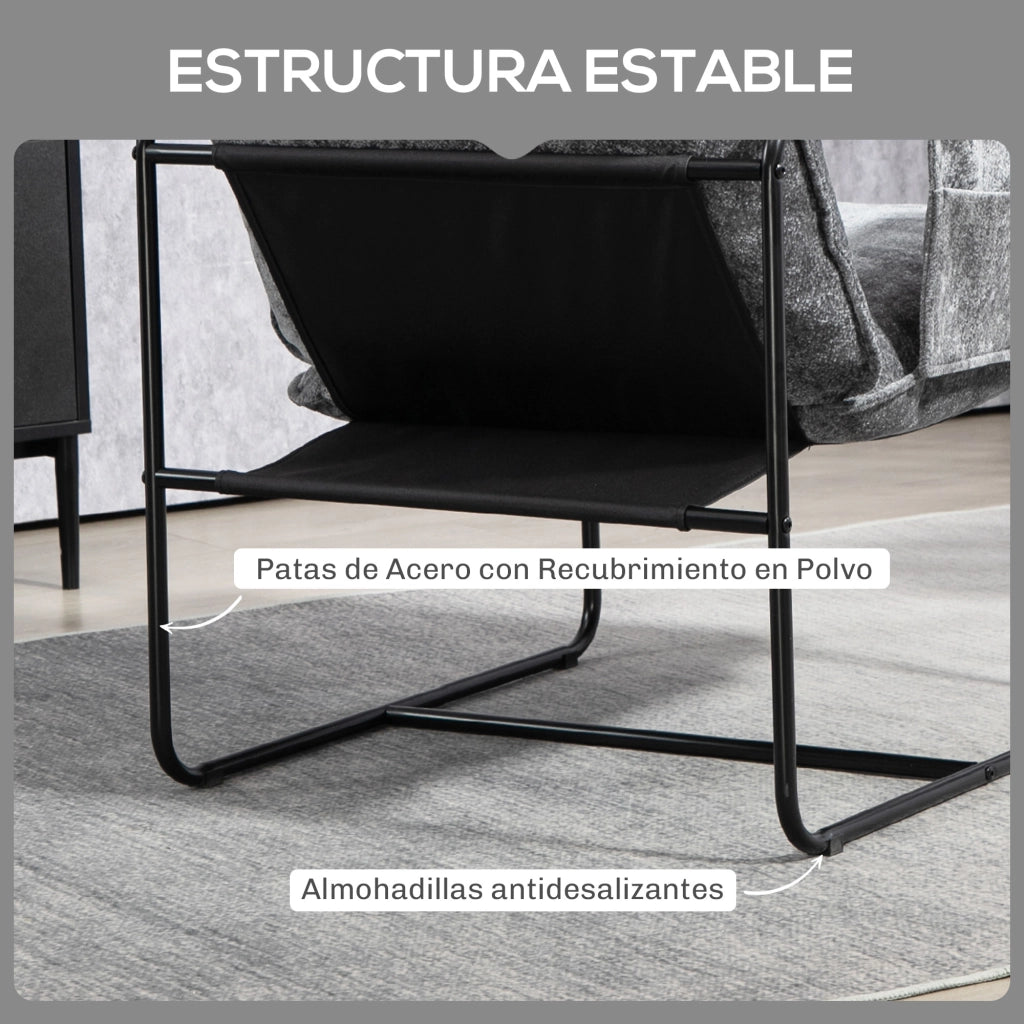 Poltrona Relax Moderna ¨C Xylo ¨C Tessuto Chenilla Grigio con Braccioli e Tasche 68x76x81 cm