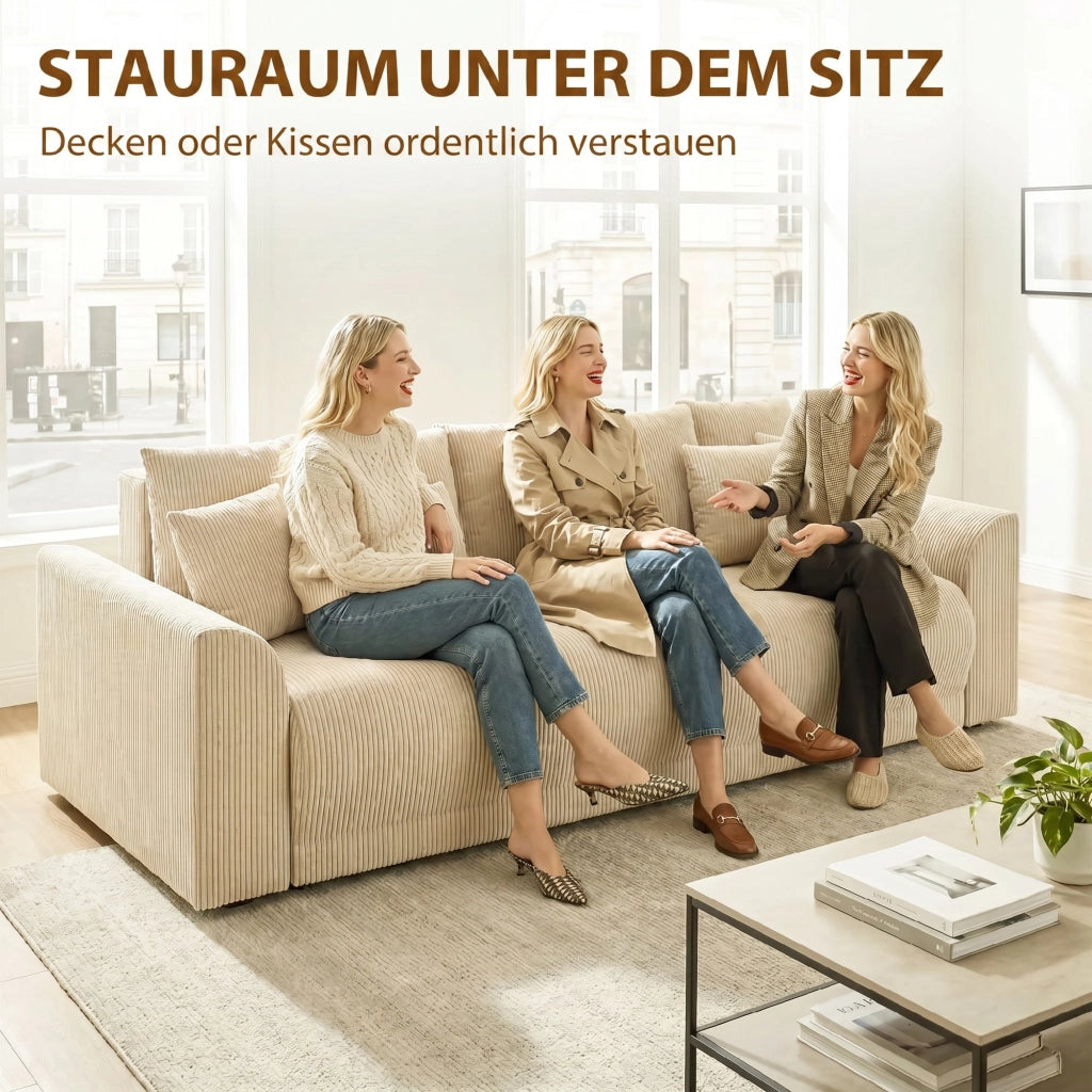 Divano letto 3 posti ¨C zephmum ¨C Tessuto antimacchia beige, Struttura in legno, 230 cm