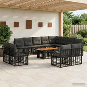 Set Divano da Giardino 13 pz Nero e Grigio scuro polyrattan 3438033