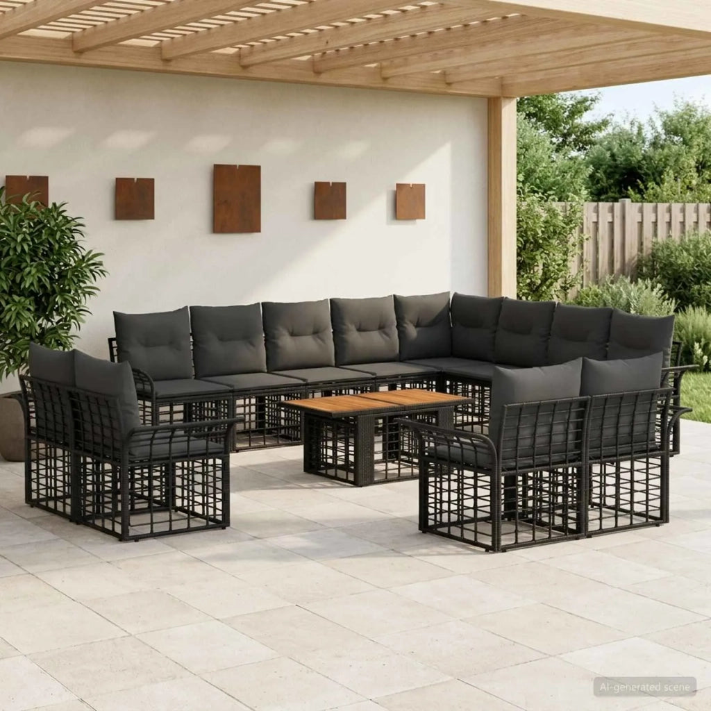 Set Divano da Giardino 13 pz Nero e Grigio scuro polyrattan 3438033