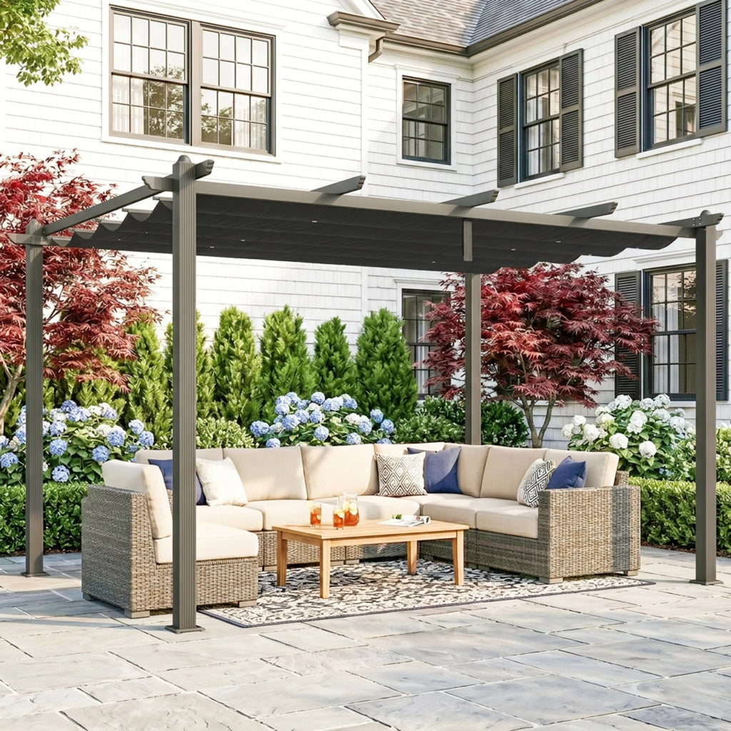Pergola Gazebo 4x3 m con 8 Fori di Drenaggio, in Alluminio, Metallo e Poliestere, Grigio Scuro
