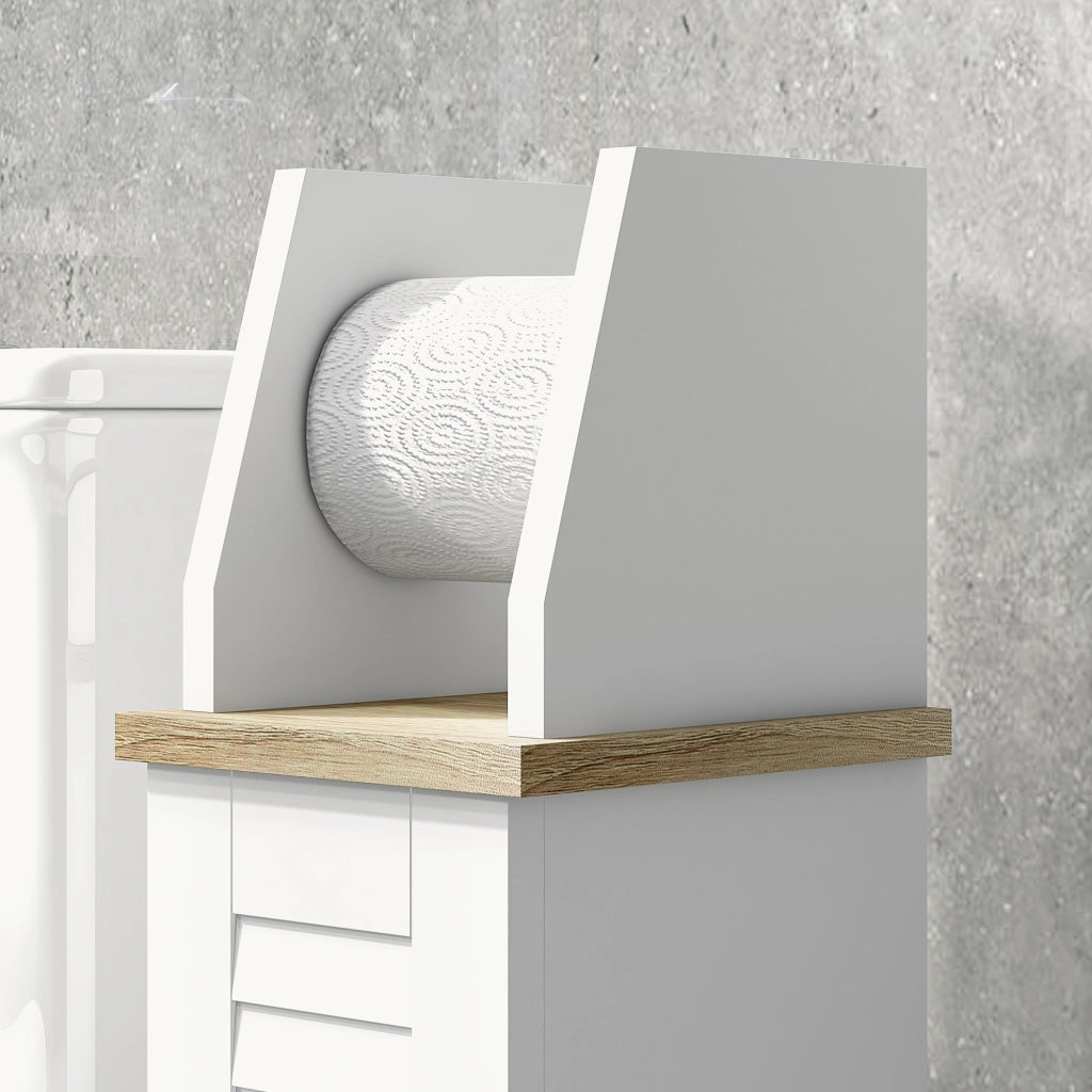 Mobile Bagno Porta Carta Igienica Salvaspazio 18x20x80 cm con Armadietto e Mensola in MDF Bianco