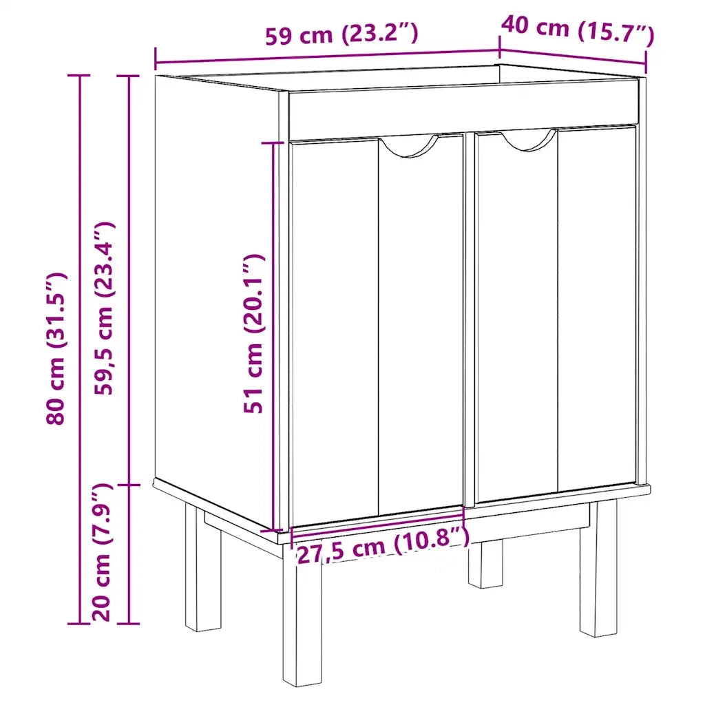 Mobile da Bagno OTTA 59x40x80 cm in Legno Massello di Pino