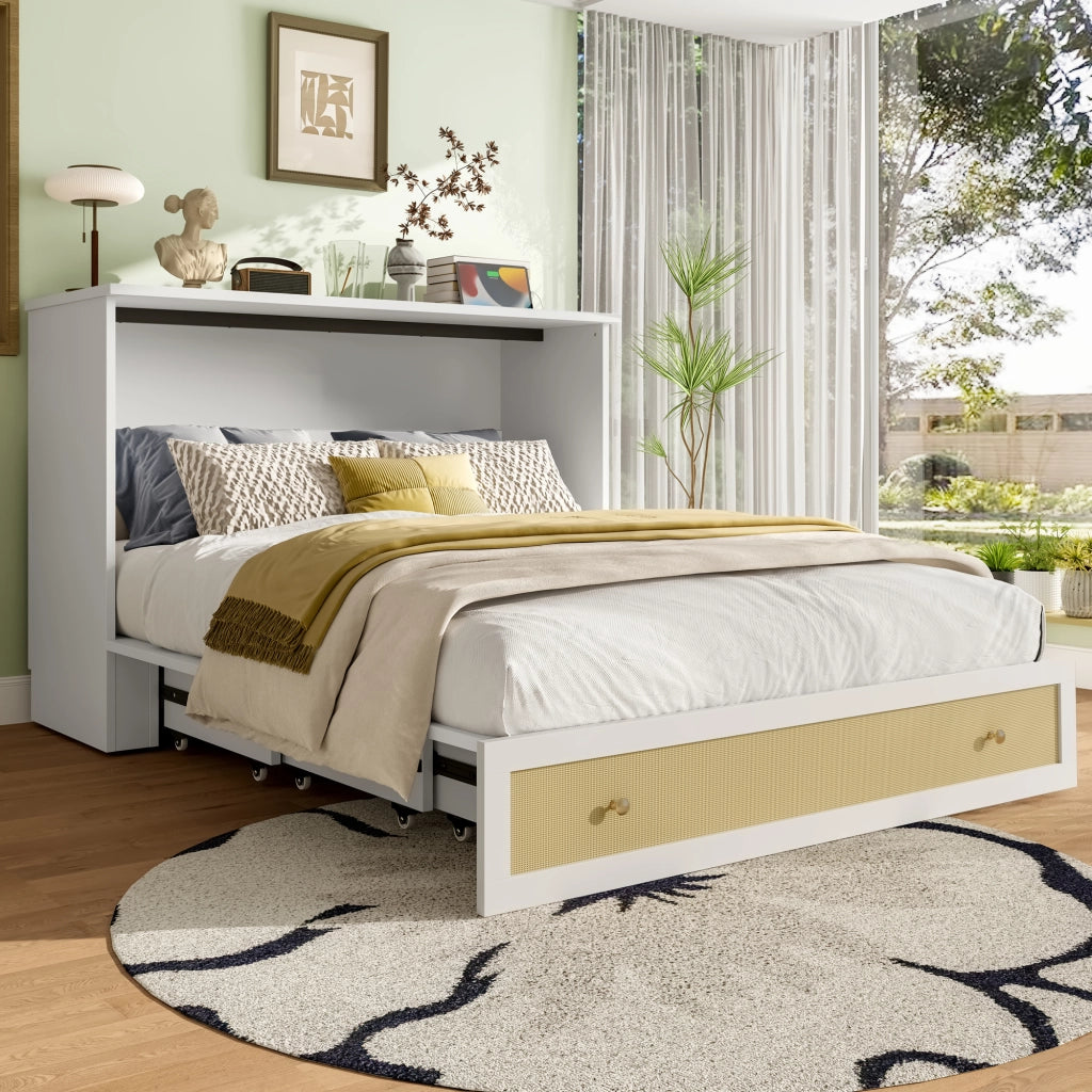 Letto matrimoniale 140×200 cm con cassetti; USB; presa e ripiano; senza materasso; MDF; bianco