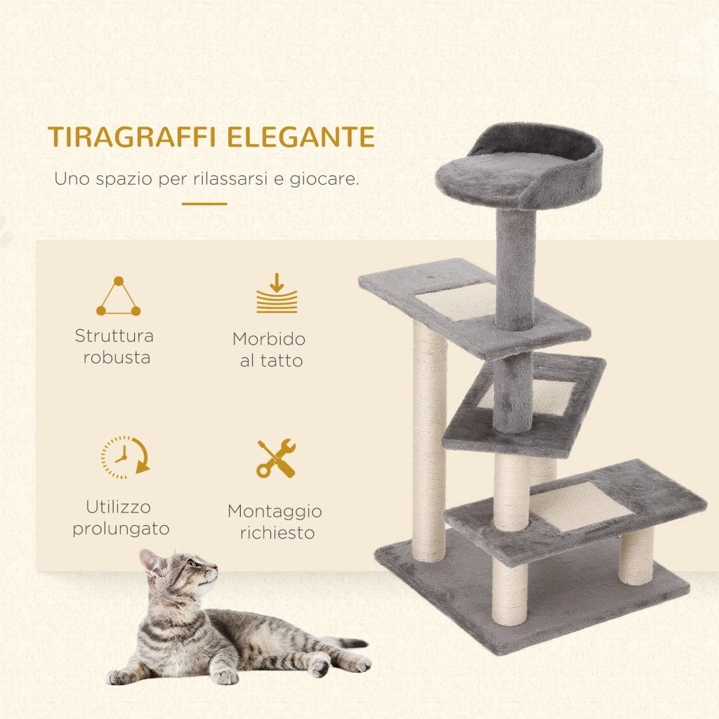 Tiragraffi per Gatti con Lettino ¨C zephmum ¨C Grigio, Peluche, 100cm
