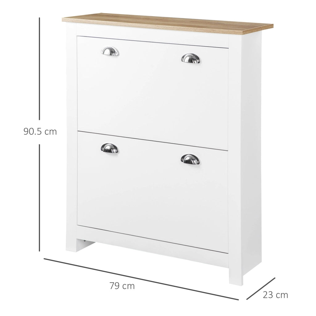Mobile Scarpiera Slim Salvaspazio 2 Cassetti a Ribalta 12 Paia di Scarpe 79x23x90,5 cm Bianco