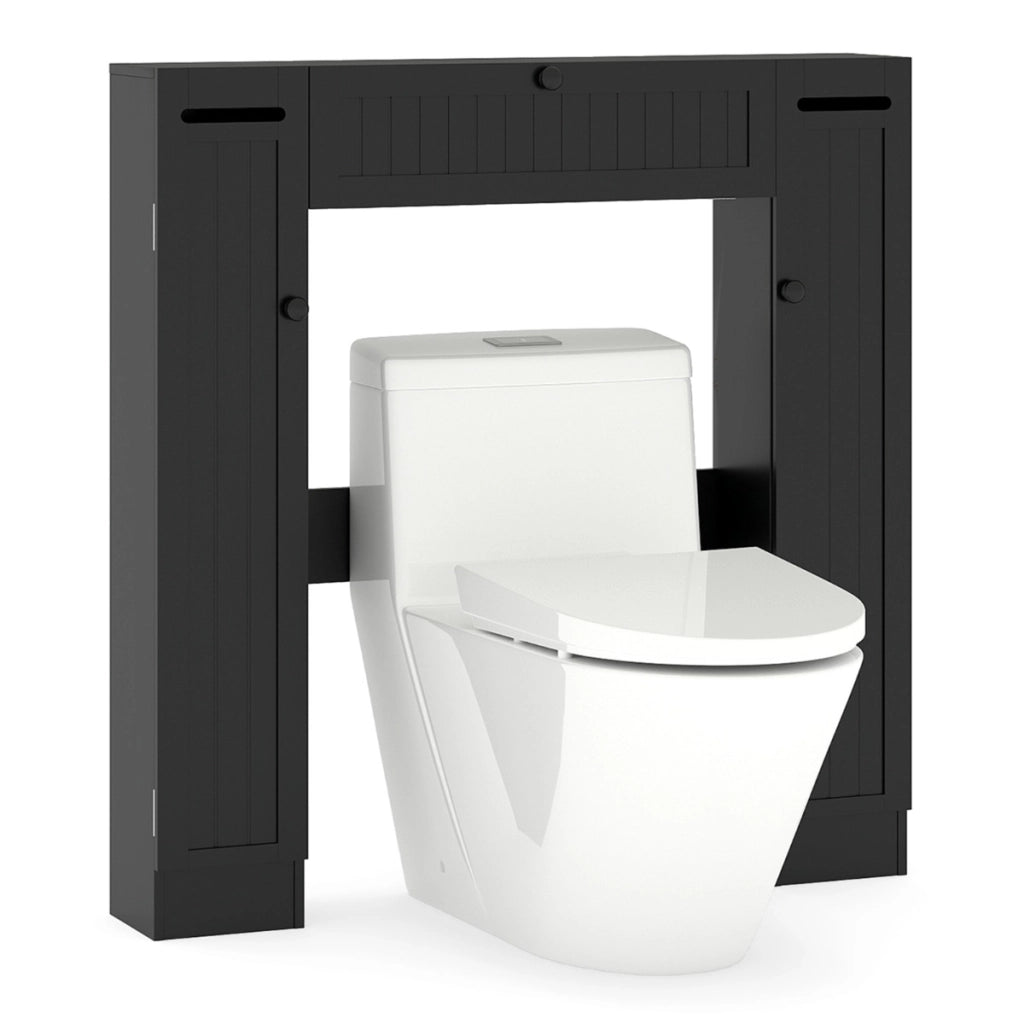 Mobile sopra il wc con ripiani regolabili portarotolo per carta igienica, Mobile per bagno salvaspazio Nero-Armadietti da bagno