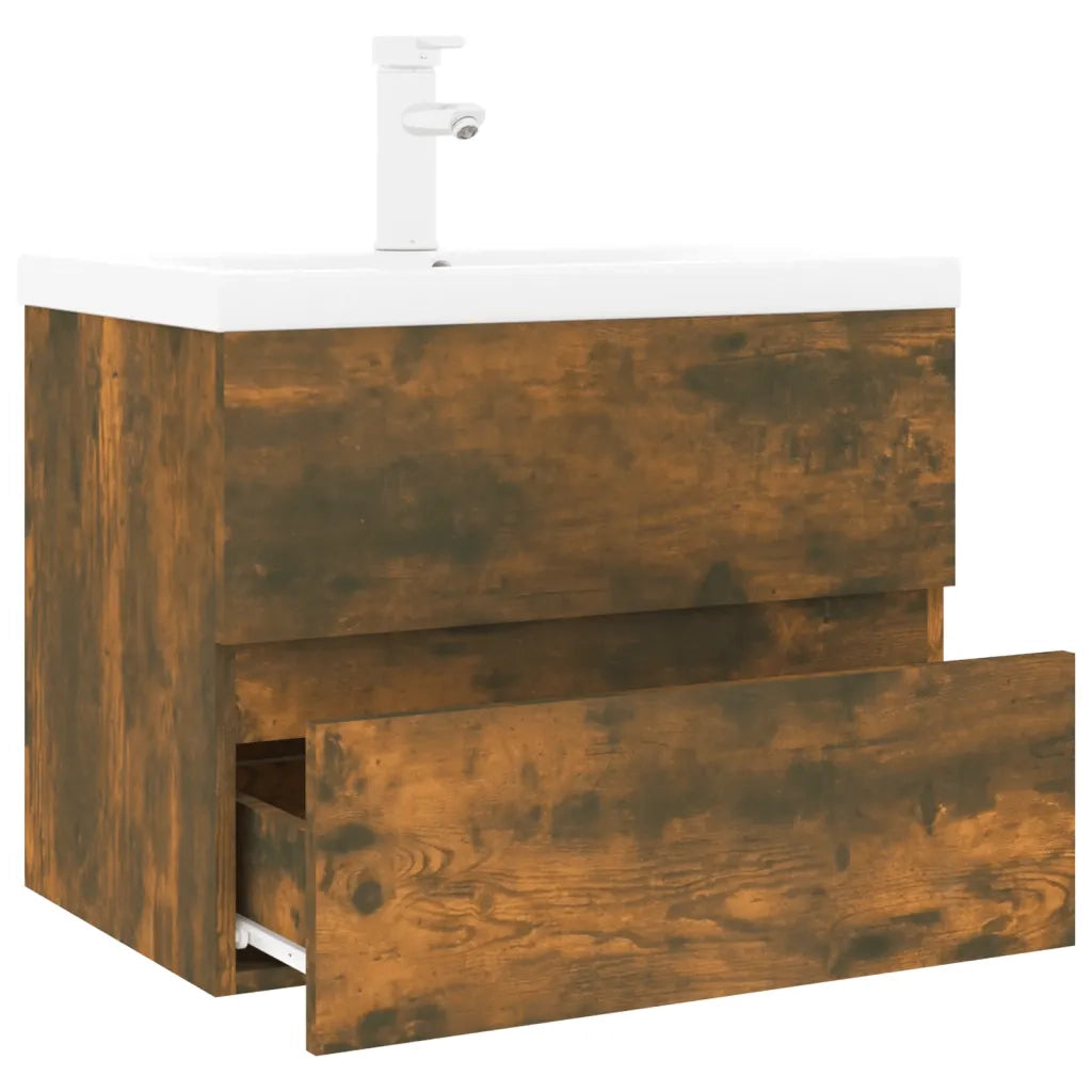 Mobile Bagno con Lavabo | Armadio Lavabo Integrato Rovere Fumo Legno Multistrato