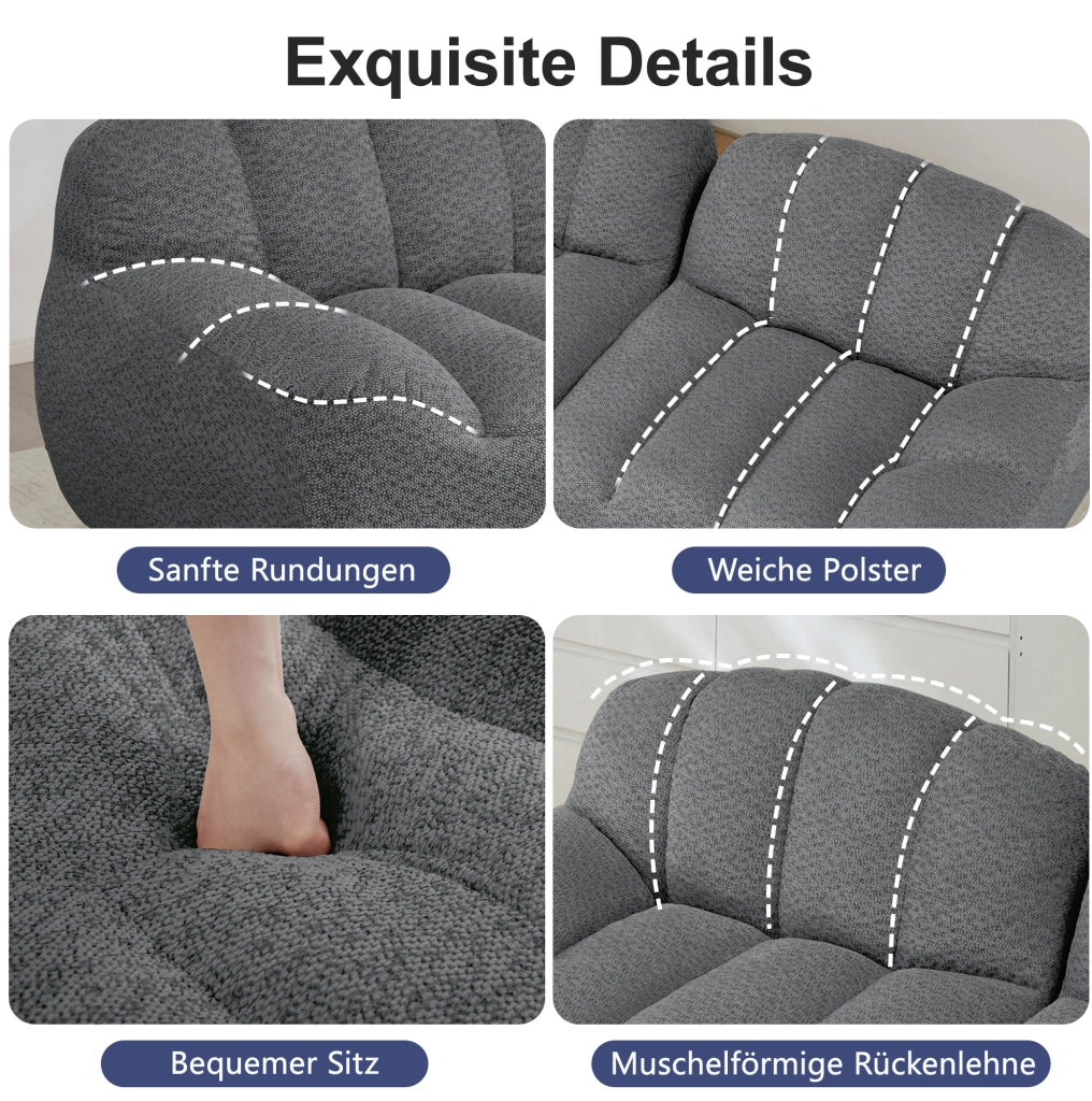 Divano modulare angolare 2 posti senza struttura con ottomano; 210x165x79 cm; grigio