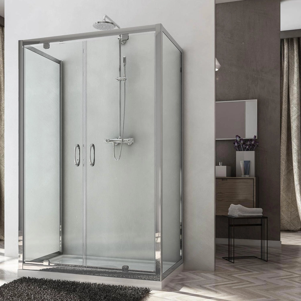 Box Doccia 3 Lati 80x90x80 cm 2 Ante Battenti in Cristallo Trasparente 6mm H185 Fosterberg Koge Trio