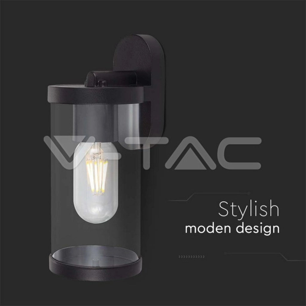 Lampada LED da Giardino Cilindrica con Portalampada E27 con Corpo Nero Copertura Trasparente IP44 - V-TAC