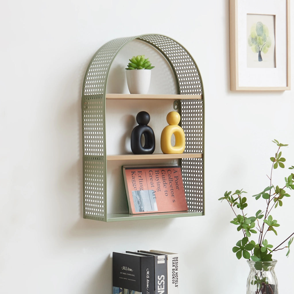 Scaffale da Parete Jäller Design Arcuato Traforato 53x35x14 cm Verde [en.casa]