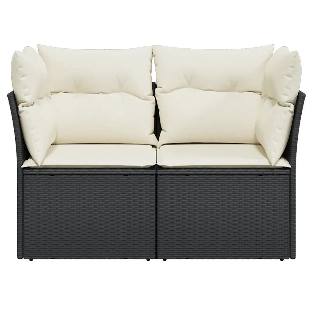 Divano da Giardino con Cuscini a 2 Posti Nero in Polyrattan 365998