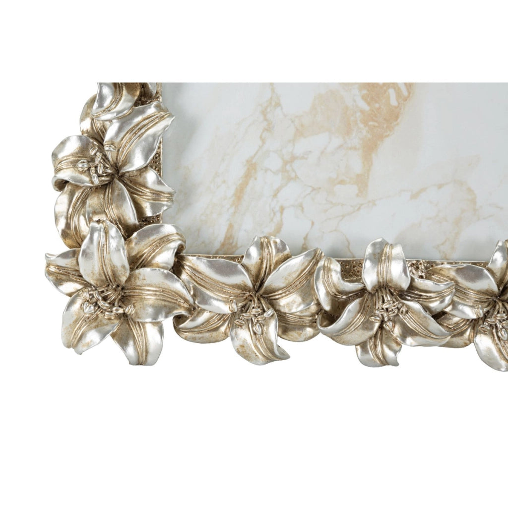 Cornice portafoto Glamour con decoro floreale in argento antico