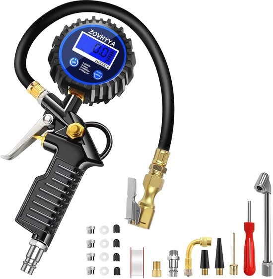 Misuratore di pressione pneumatica digitale con pompa a compressione - 220 PSI, schermo LCD e funzione 3-in-1 per auto, bicicletta e accessori sportivi