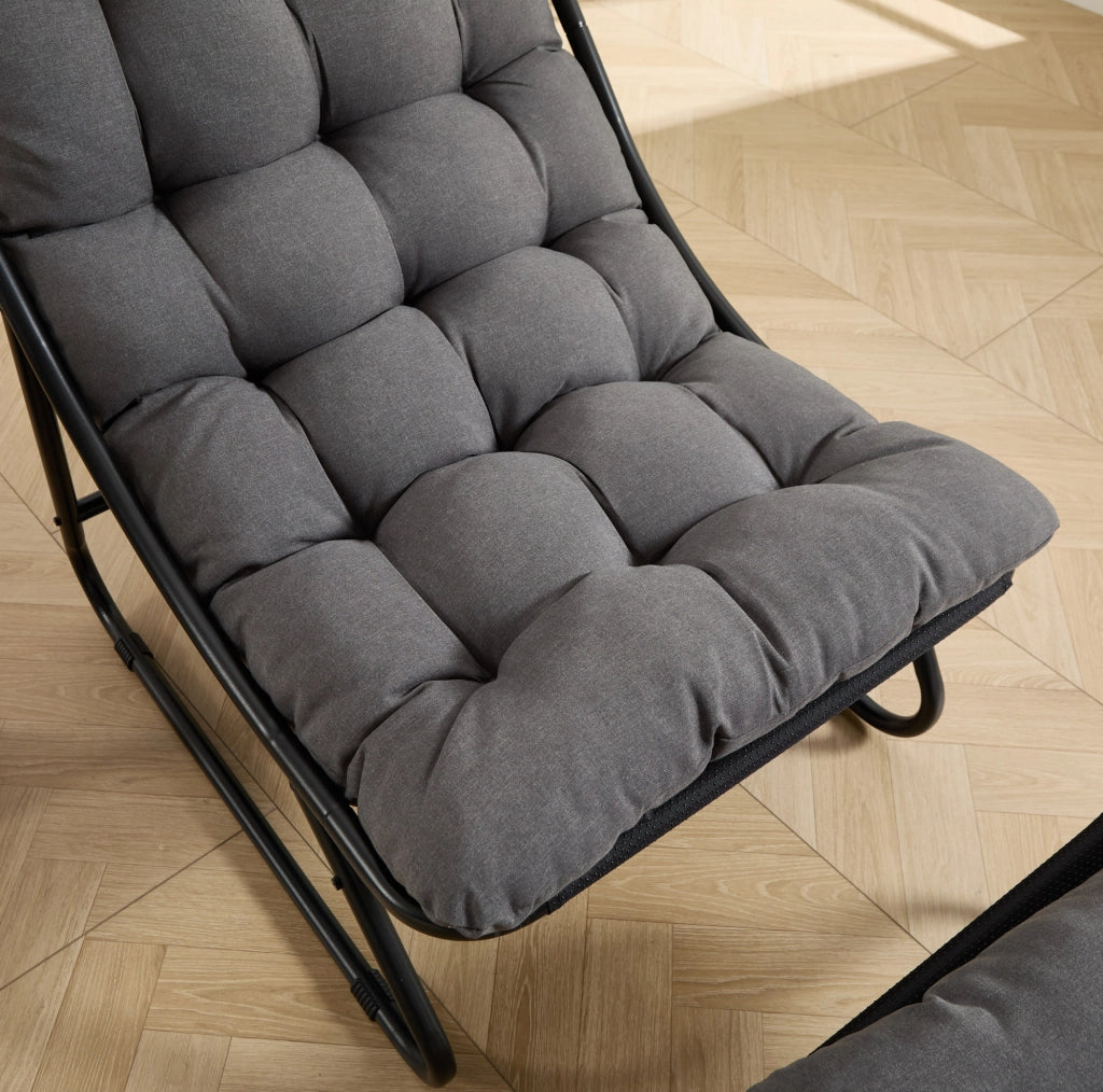 Sedia lounge da esterno con pouf in acciaio nero/grigio