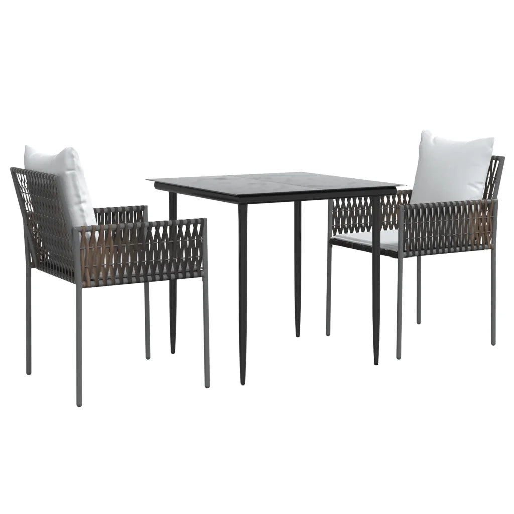 Set Pranzo da Giardino 3pz | Set Salotto da Giardino con Cuscini in Polyrattan e Acciaio