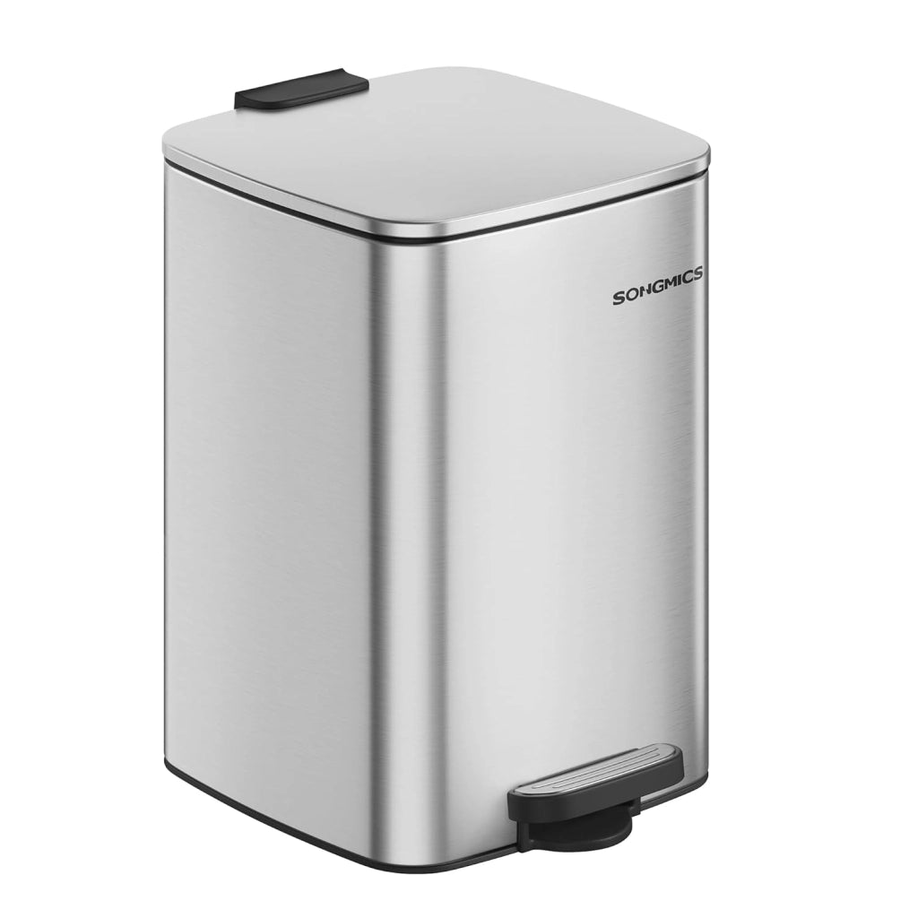 SONGMICS Pattumiera da Cucina, Cestino da 30 L, Cestino a Pedale in Acciaio, con Secchio Interno, Chiusura Morbida e Resta Aperto, Argento Metallizzato LTB593E01