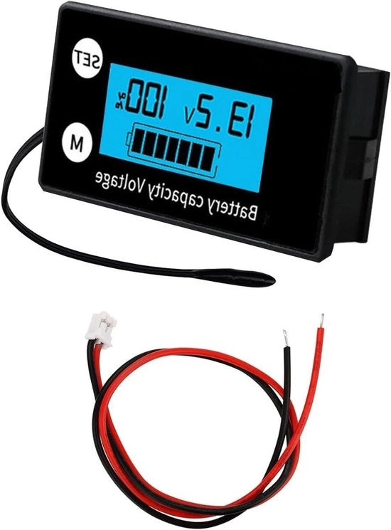 Metrice di batteria con sensore di capacità e tensione, 8-100V, display LCD con allarme.