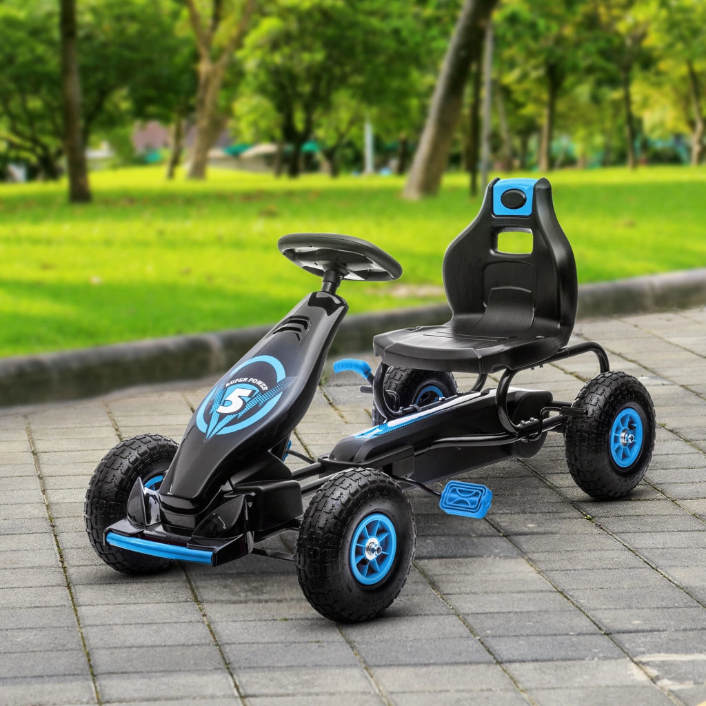 Go Kart a Pedali per Bambini ¨C zephmum ¨C Blu, Regolabile, Ruote Gonfiabili