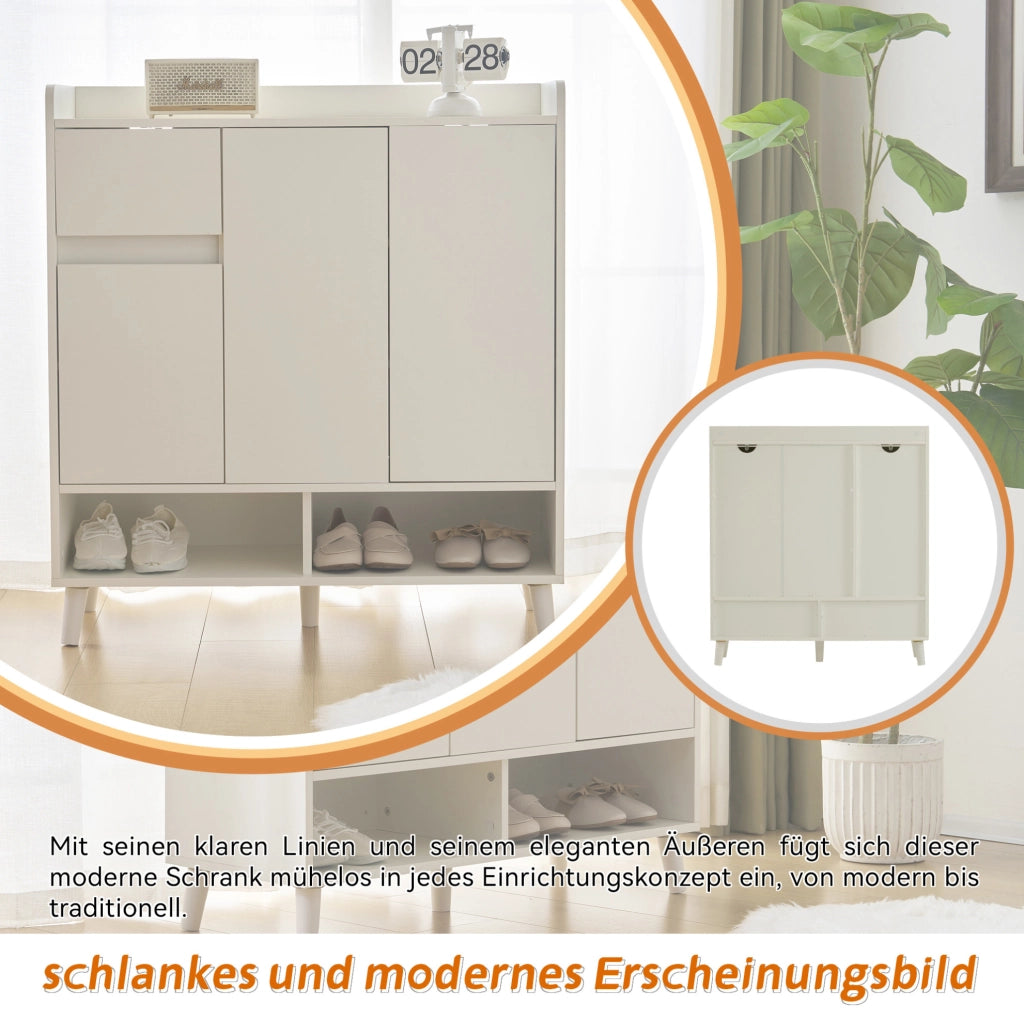 Credenza moderna bianca 90x35x99 cm con ripiani regolabili e gambe in legno massello
