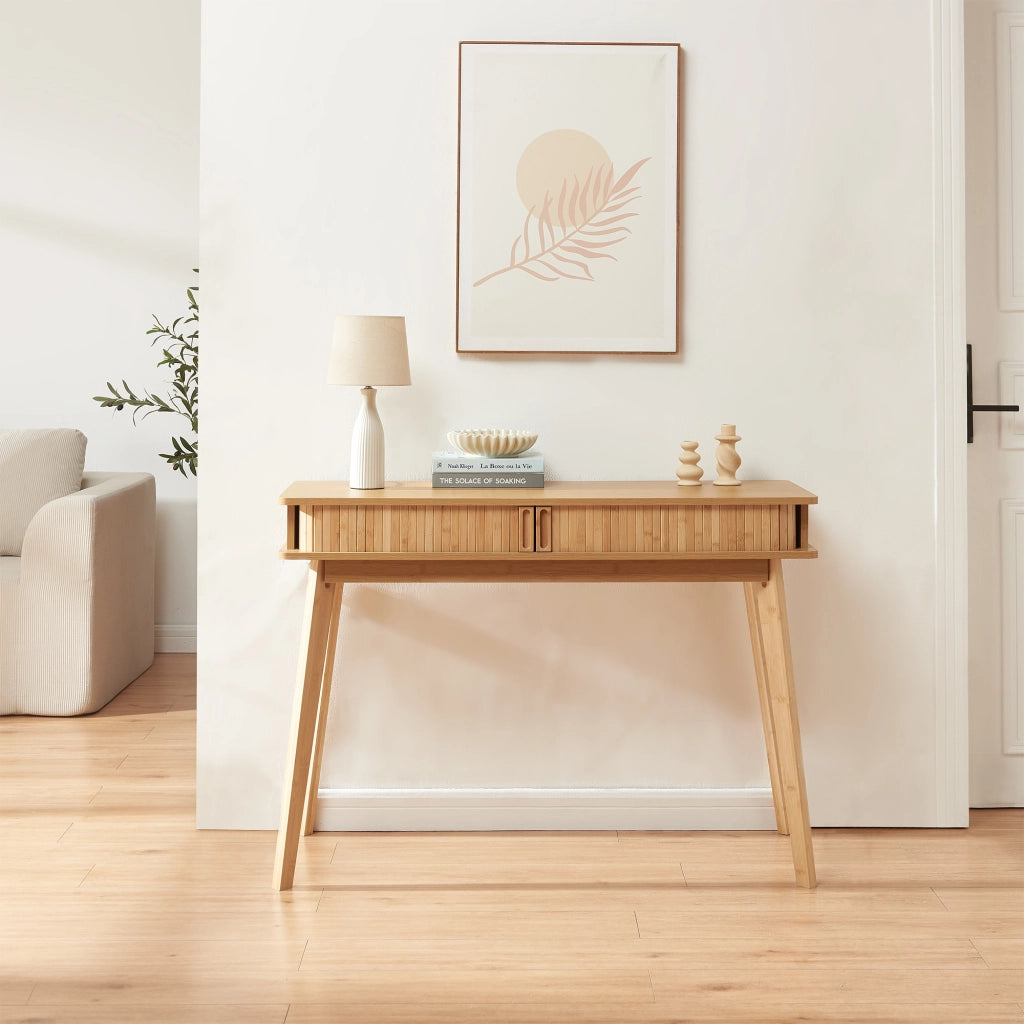 Tavolo a Consolle Tysvær a 2 Ante Scorrevoli in Bambù Naturale 110 x 40 x 78 cm [en.casa]
