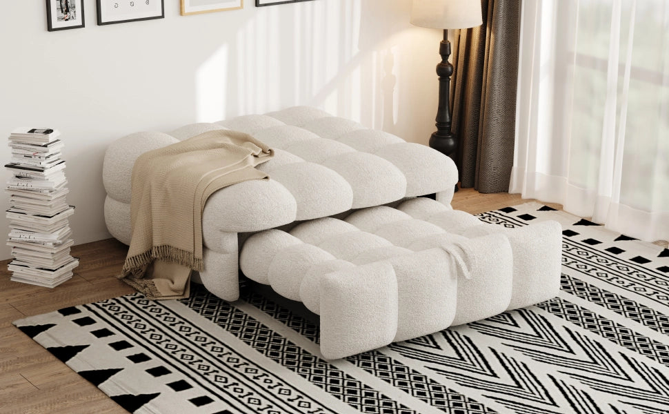 DESMIU Lit simple 183 × 76 cm 1 posto convertibile 2 in 1, senza materasso, in bouclé, beige