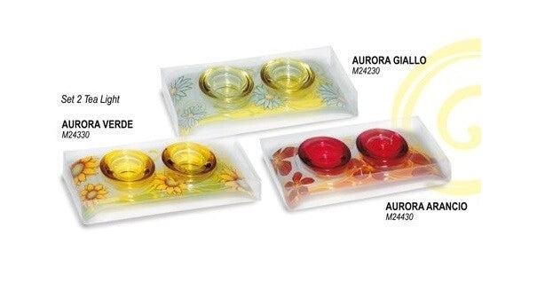 Porta tea-light per candele aurora 2 posti Fiori Arancio Vari Colori