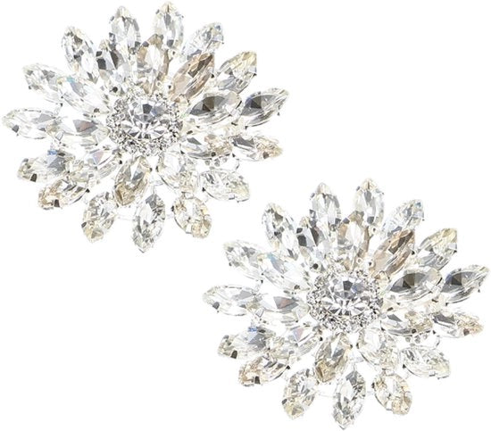Due pezzi di decorazione per scarpe in metallo/strass argentato, dimensioni 4,5 x 4,5 cm, resistente e decorativo