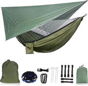 Paracadute da campeggio con zanzariera e ombrello impermeabile - Set di paracadute da campeggio singolo - Nero - Per esterno, escursioni, camminate