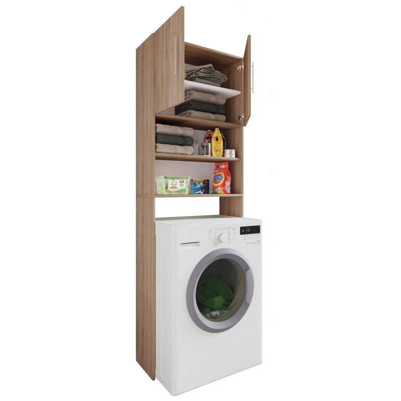 Colonna Lavanderia – Coprilavatrice con Ripiani In Legno Colore Noce H190 × L64 × P25 cm Soluzione Salvaspazio per Lavanderia