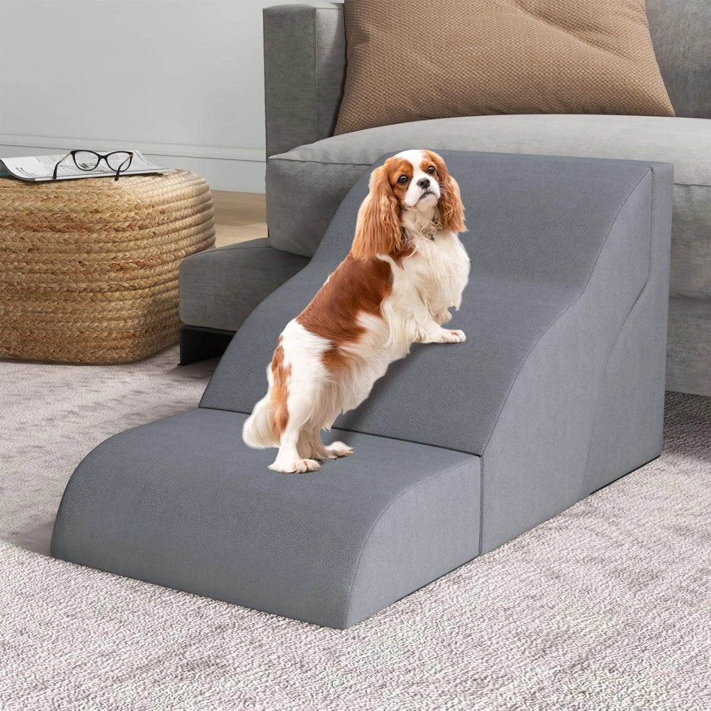 Scale per Cani in Schiuma a 3 Livelli, Rampe Scale per Animali 2 in 1 per Letti e Divani, Gradini per Animali Infortunati e Anziani con Base Antiscivolo, Copertura Lavabile e Rullo Adesivo