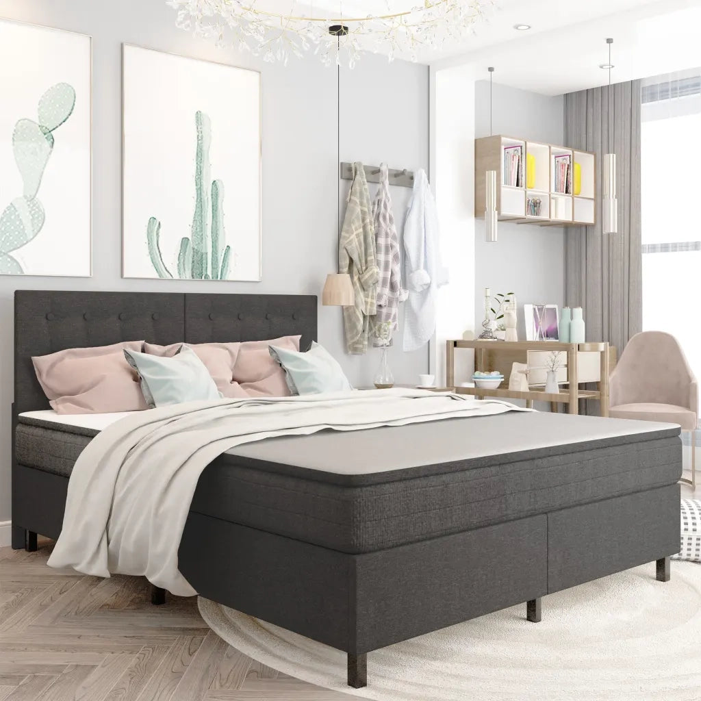 Letto a Molle Grigio Scuro in Tessuto 160x200 cm
