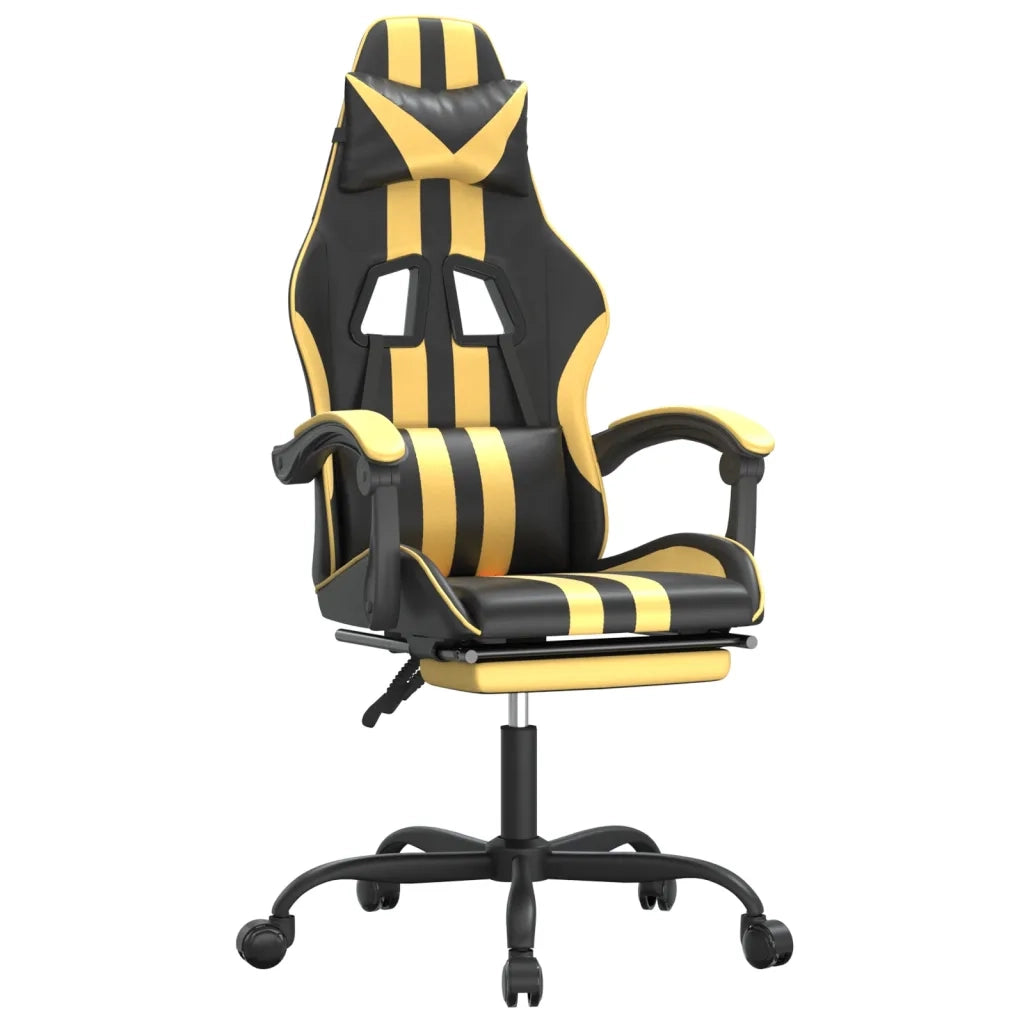 Sedia da Gaming Girevole con Poggiapiedi Nero e Oro Similpelle cod mxl 66596