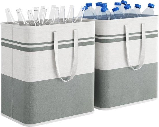 Set di asciugamani pieghevoli - 2 pezzi - 60L - Maniglie estese - Grigio e bianco - Per camera da letto, bagno, zona lavanderia