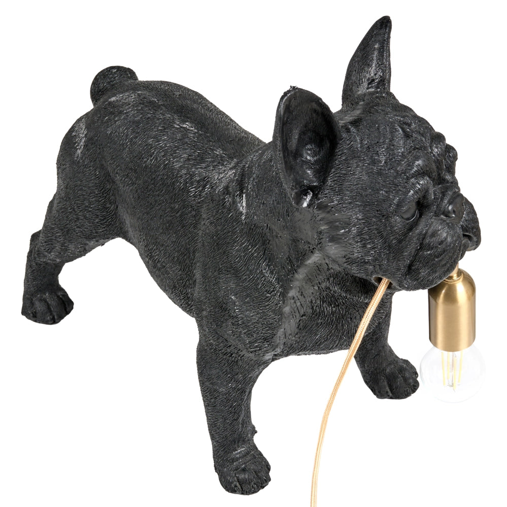 Lampada da tavolo in poliresina nera a tema animale Luce da comodino Lampada da lettura a forma di cane Soggiorno Camera da letto Stile Glam