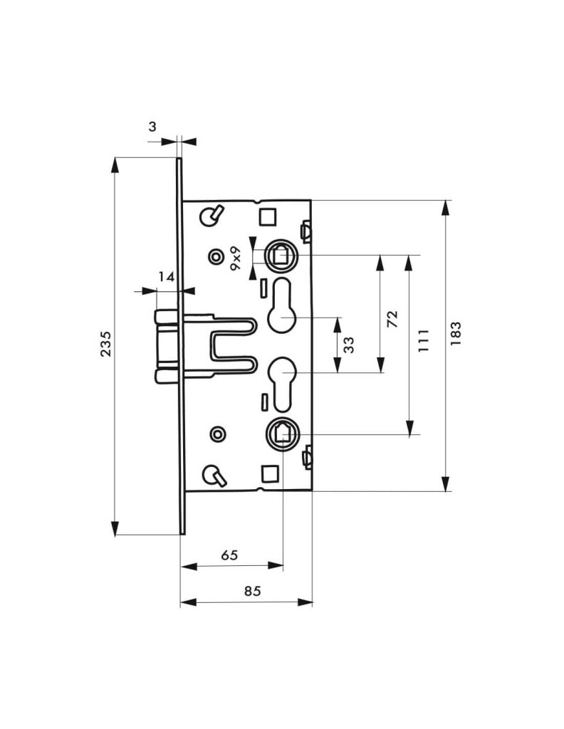 Serratura antipanico a cilindro per porta tagliafuoco, asse 65 mm, industriale, estremità tonde - THIRARD